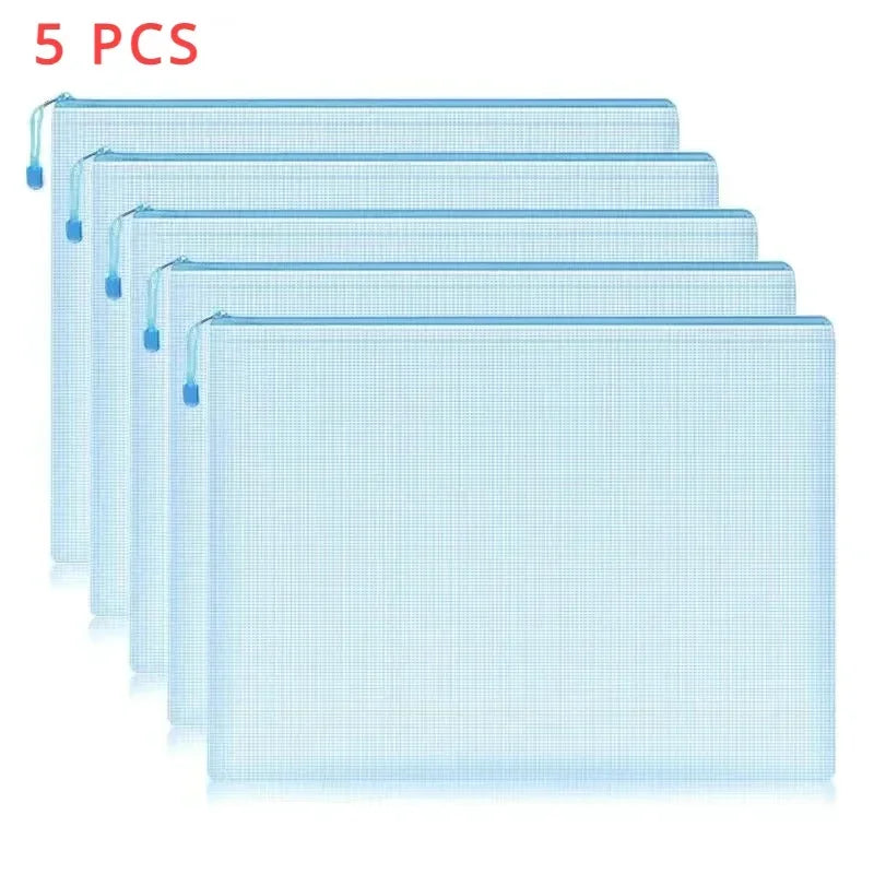 5 PCS A4 A5 A6 Mesh Zipper Pouch Document Bag Waterproof Zip File Folder Storage Bags A4 A5 A6 Office School Supplies Stationery
