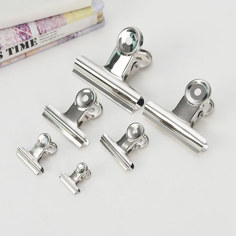 5PCS/Set Metal Paper Clip 20 29 38 51 62 73mm Foldback Metal Binder Clips Silver Grip Clamps Document Office School Stationery