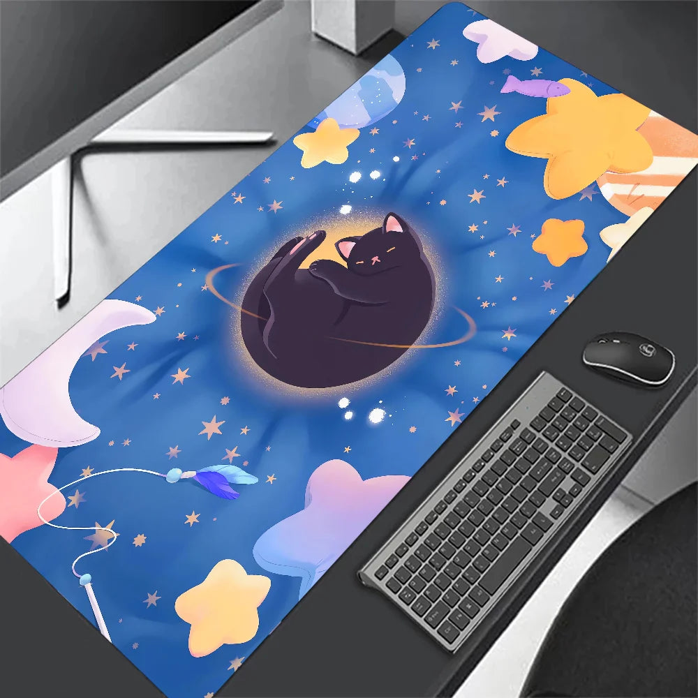 Black Cat Clouds Fast Delivery Keyboard pad lock-edge Extended Mousepad kawaii Pink Purple Office desktop protection pad XXL rug