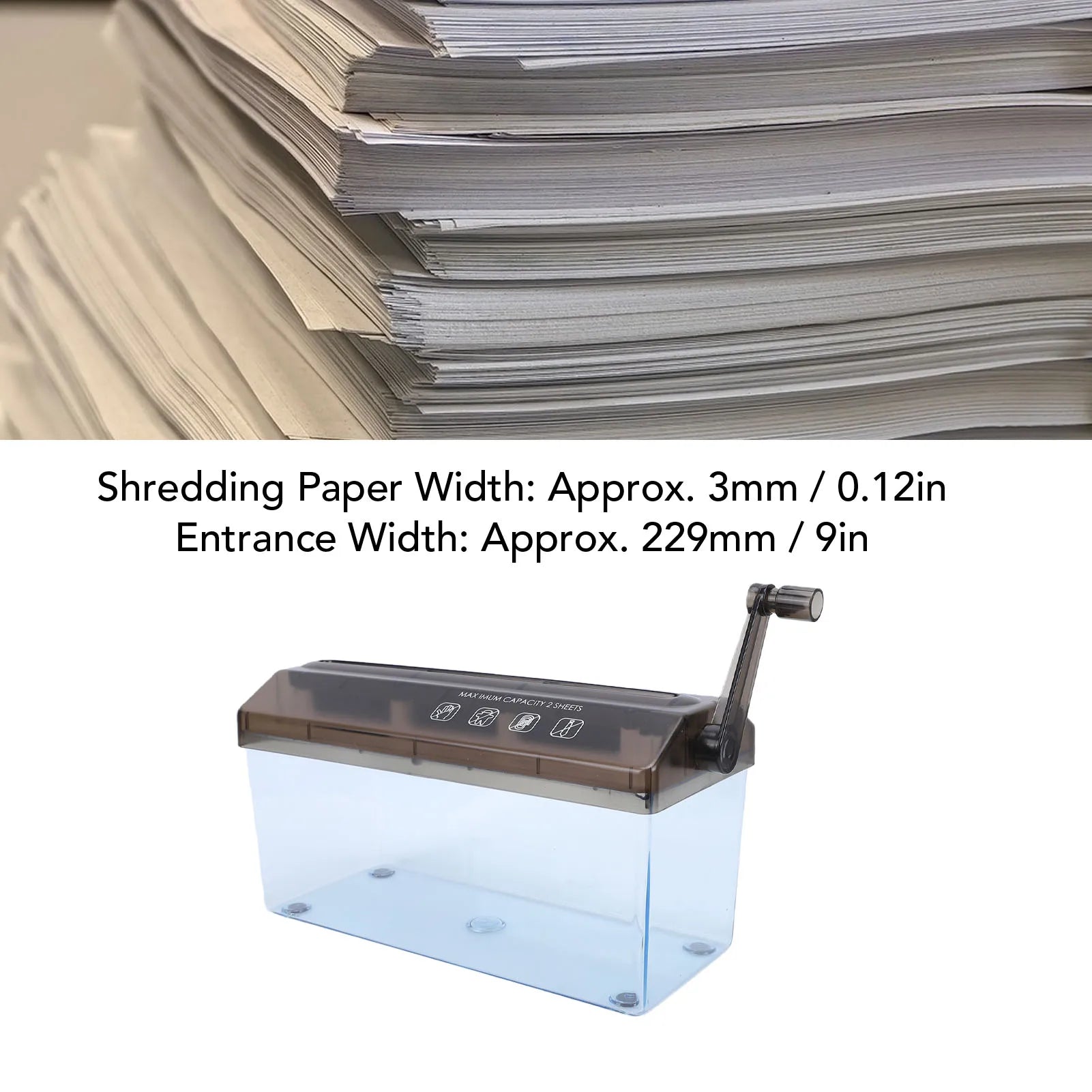 Mini Hand Crank Shredder Portable A4 Paper Shredding Tool for Documents Home School Office Use