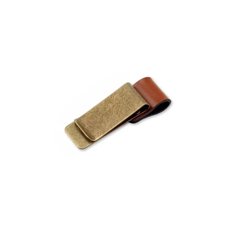 Handmade Leather Brass Stainless Steel Pen Holder Clip Journal Notebook Paper Folder Writing Office Supplies