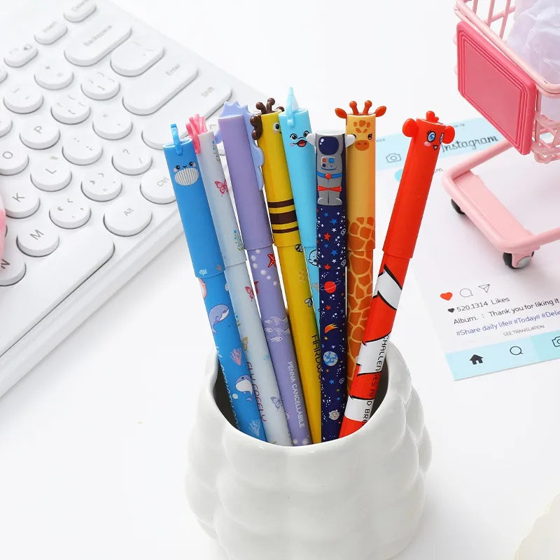4/8pcs Colors Erasable Gel Pens with Erase Ink Cute Animal Pen Colours 0.5mm/0.7mm Tip Fine Ballpoint Pen for School Office Gift