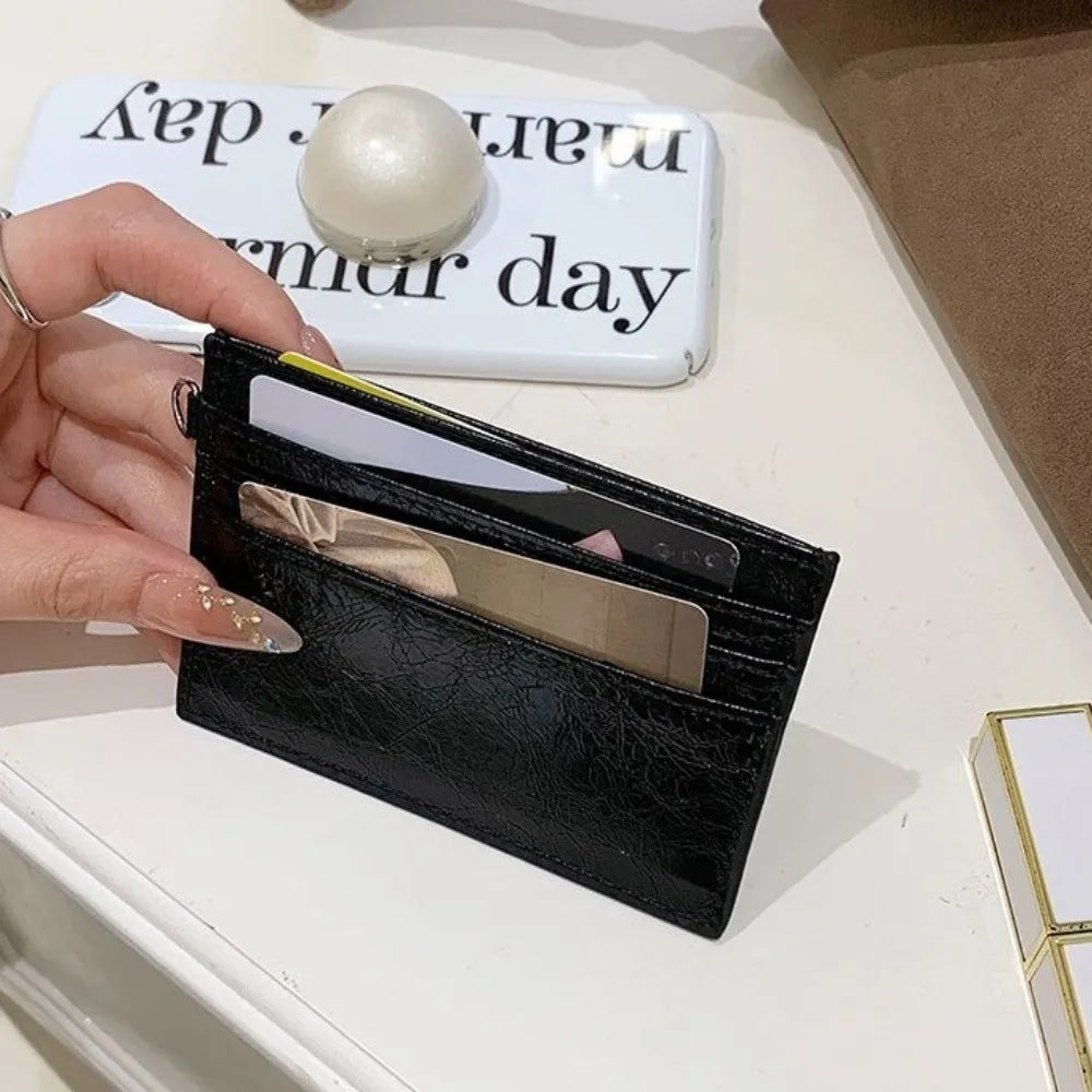 Compact Ultra Thin Cracked Leather Card Wallet Mini Size Multiple Slots Rivet Card Holder Solid Color PU Coin Purse Student