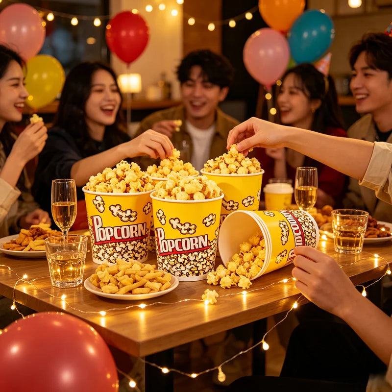 50Pcs 32/46oz Disposable Single Wall Coated Paper Popcorn Bucket Cup Food Grade Greaseproof Cinema Containers Movie Night Party