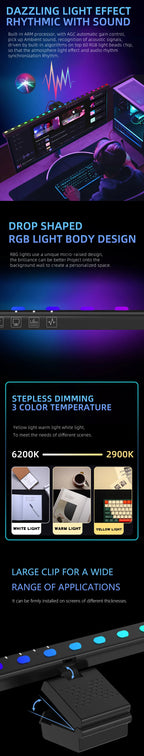 Computer Monitor Light Bar RGB Music Rhythm Screen Hanging Lights Dimming Desk Lamp Reading Gaming Table Lighting