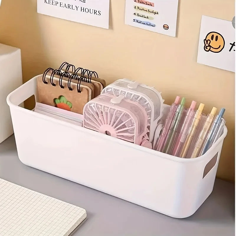 4pcs White Plastic Storage Boxes - Suitable for Drawer, Shelf, Wardrobe,Office, Bedside - Store Phone Cases,Socks- Space-Saving