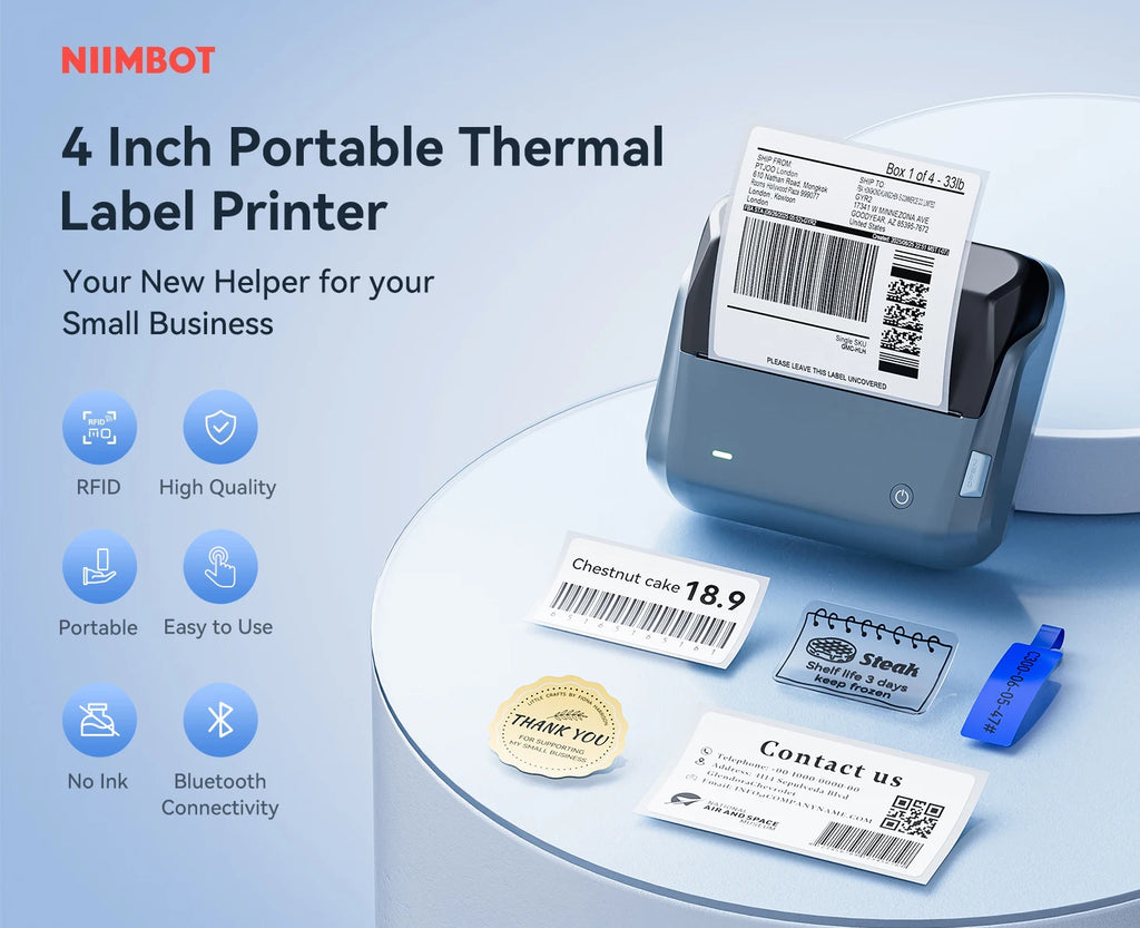 NIIMBOT B4 Potable 4inch Label Printer 20-110mmm Print Width Label Shipping Barcode Sitcker Big Size Multiple Devices Connected