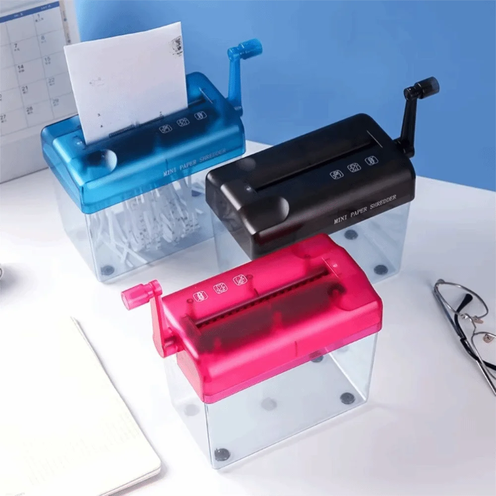 Mini Manual Paper Shredder Transparent Hand Crank Document Destroyer ABS Non-slip Base Documents Paper Cutting Tool Home