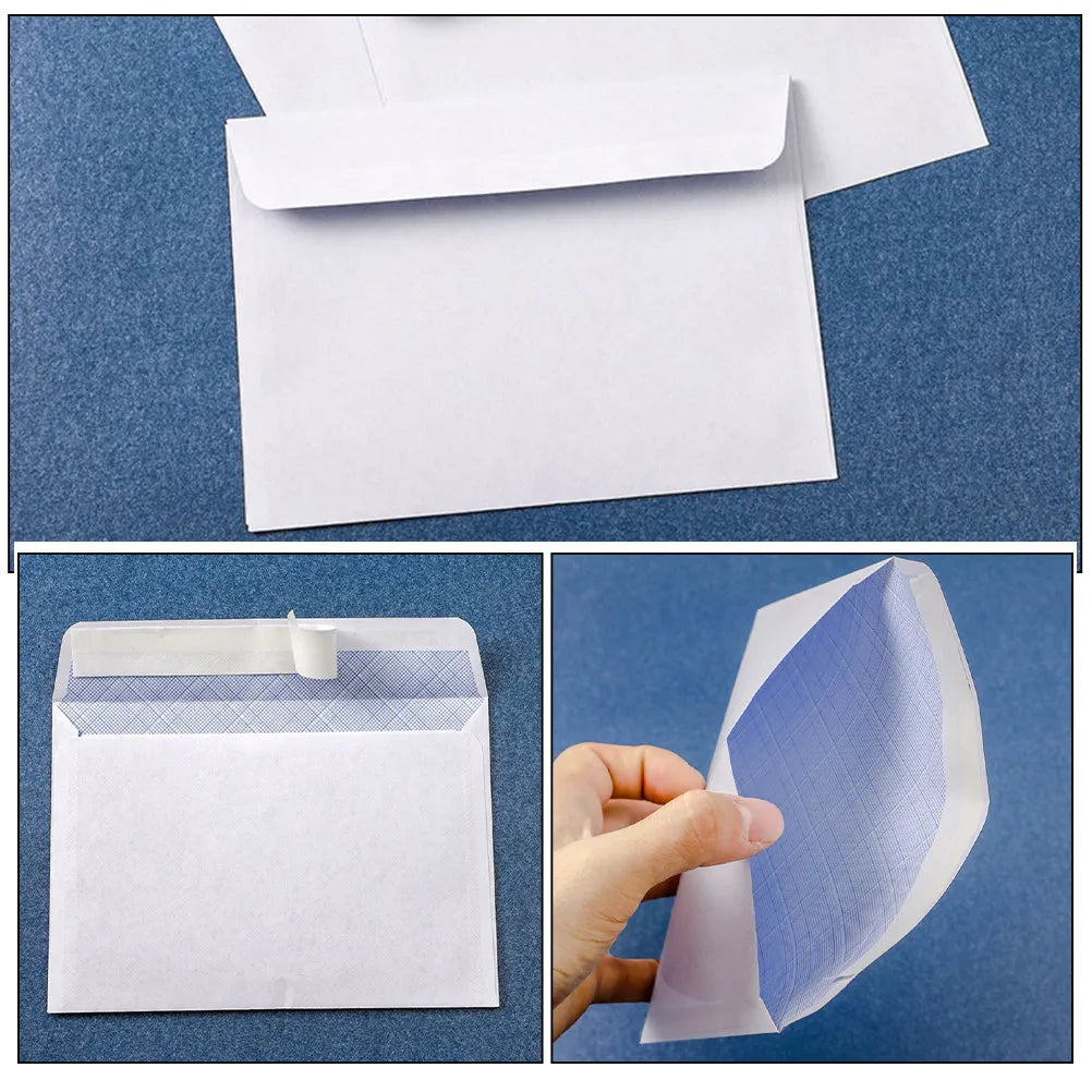 100Pcs White Business Envelopes with Security Pattern Self-Seal Privacy Protection for Office Documents Legal Letters and Secure