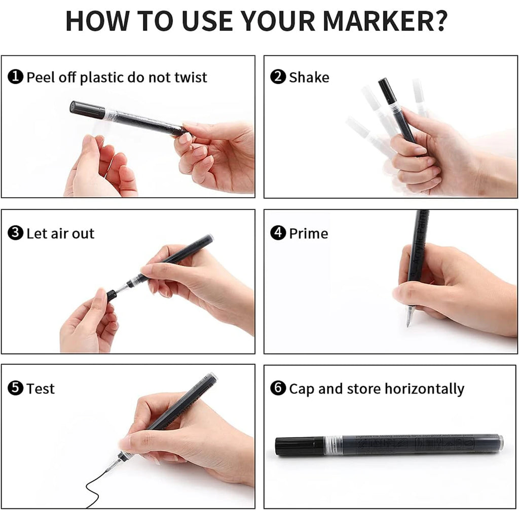 6Pcs/set Black Acrylic Paint Pen for Rock Painting, Stone, Ceramic, Glass, Wood, Tire, Fabric Metal, Canvas