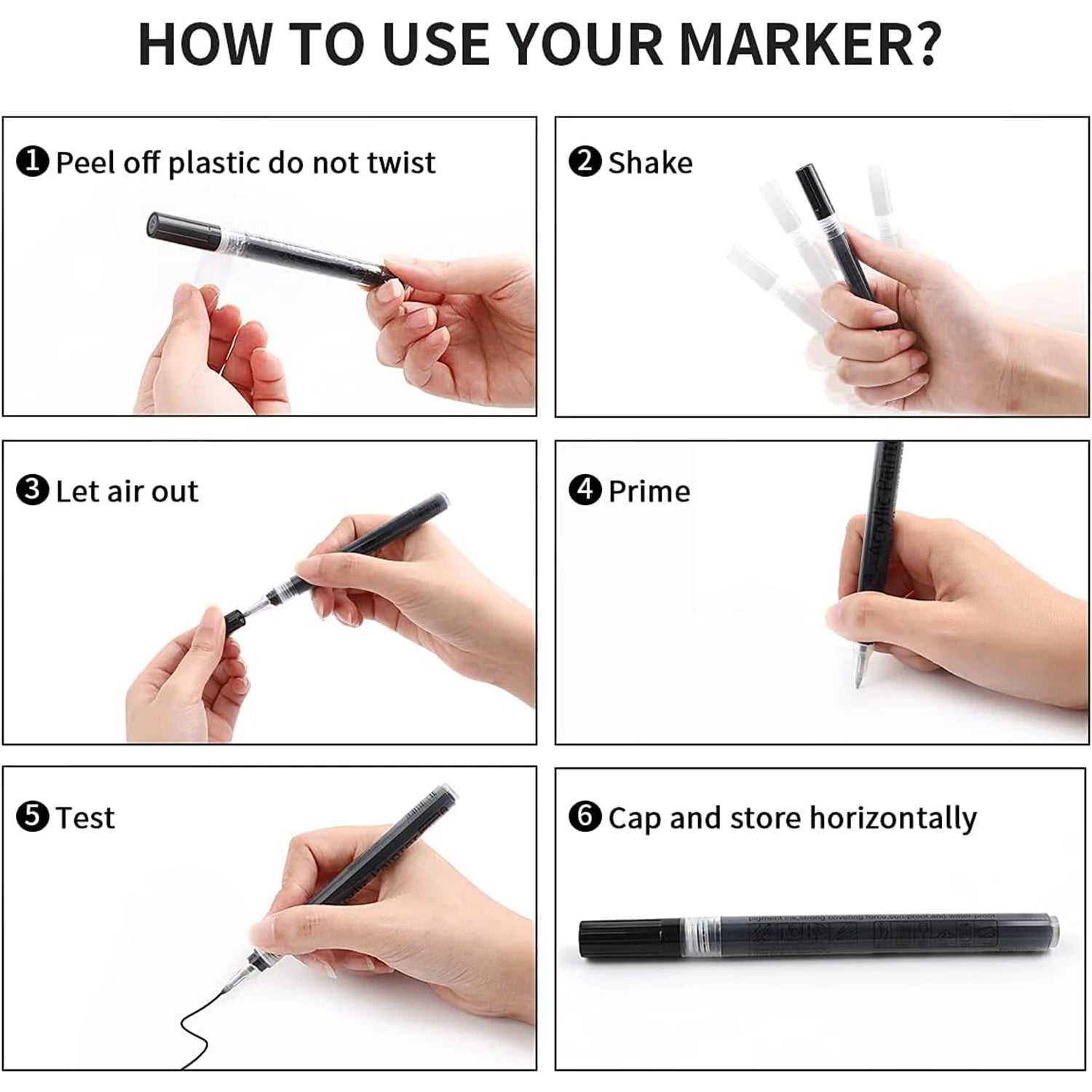 6Pcs/set Black Acrylic Paint Pen for Rock Painting, Stone, Ceramic, Glass, Wood, Tire, Fabric Metal, Canvas