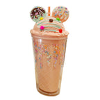 450ml Fashion Cartoon Ice Cream Straw Cup Adorable Plastic Bear Drinking Cup With Lid Milk Tea Cup For Women Girls Outdoor Home