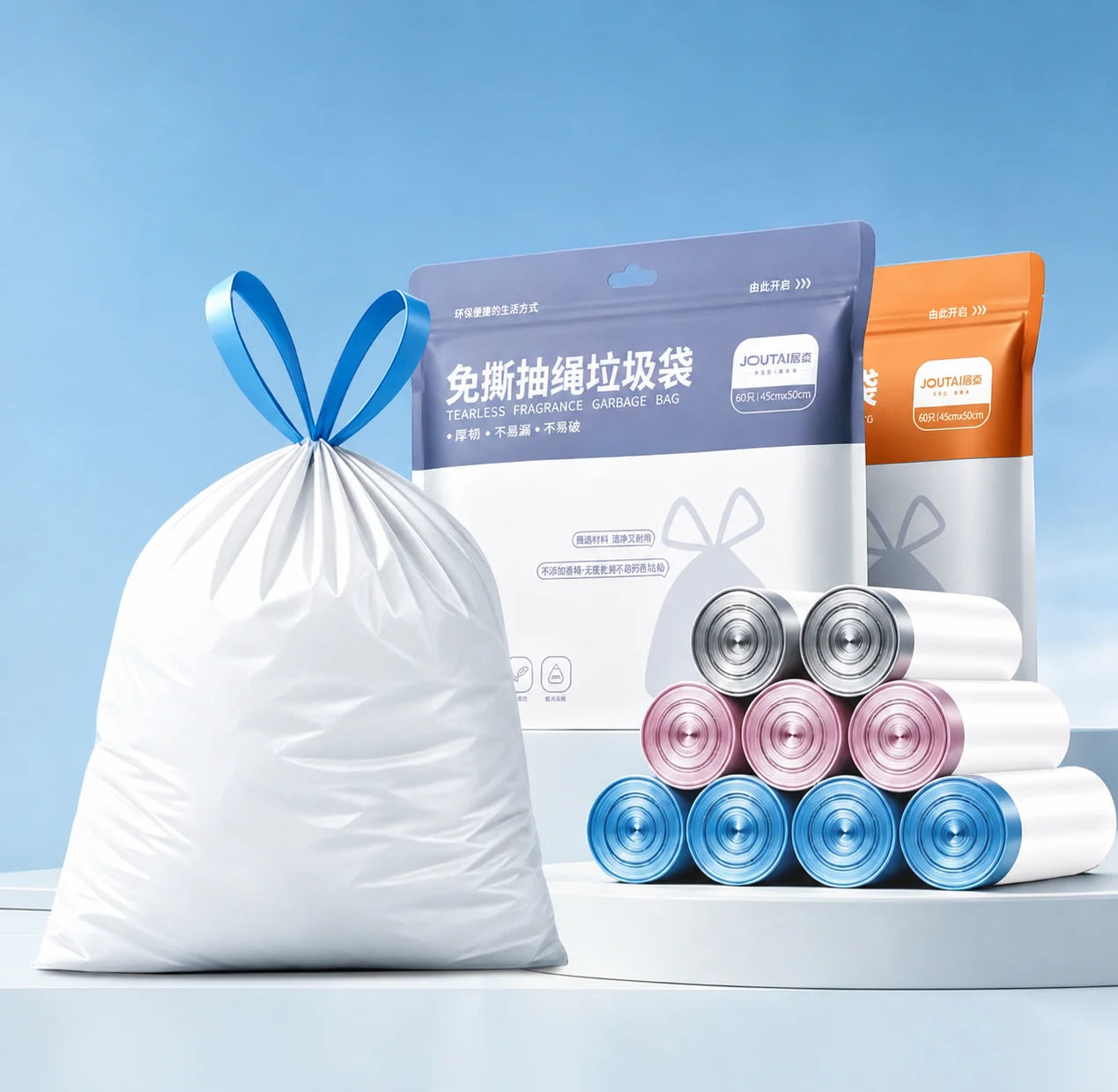 60pcs 20L Thick Drawstring Disposable Garbage Bags, Heavy Duty Tear Leak Resistant Trash Bin Liners for Kitchen Household