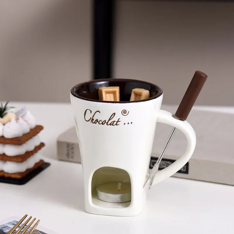 130ml Chocolate Fondue Mug Melting Cups Hot Pot Ceramic Melted Cups Butter Warmer Heating Tea Light Melt Pot for Candy Chocolate