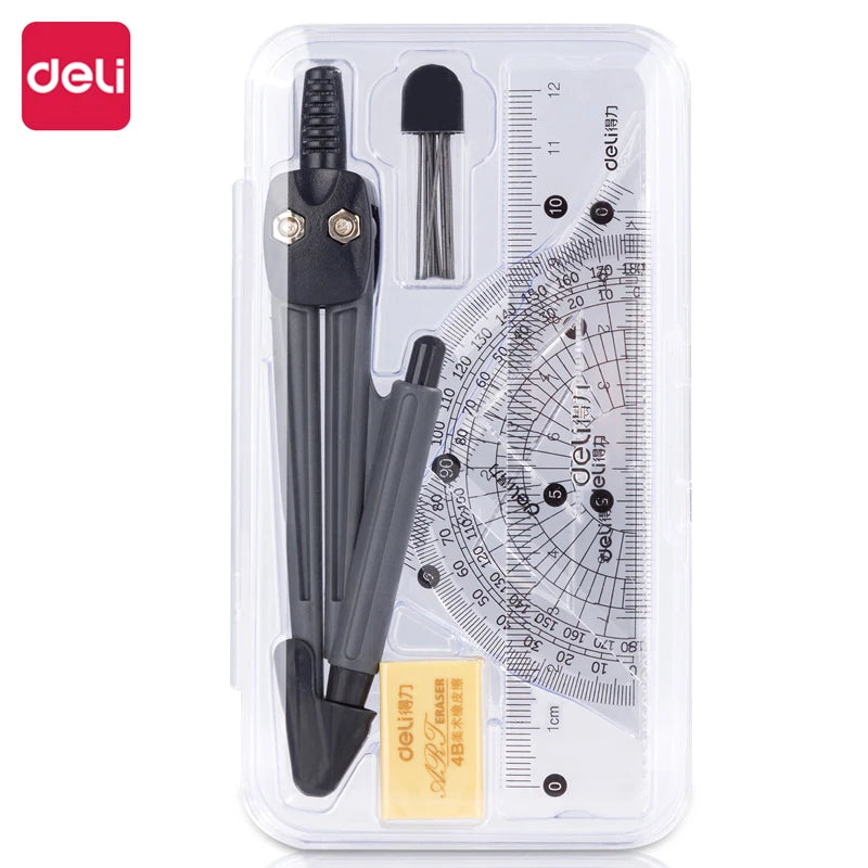 Deli Compass Set Mathematical Drawing Set Tool Professional Multifunctional Ruler School Supplies 7pcs/Set Drafting Set