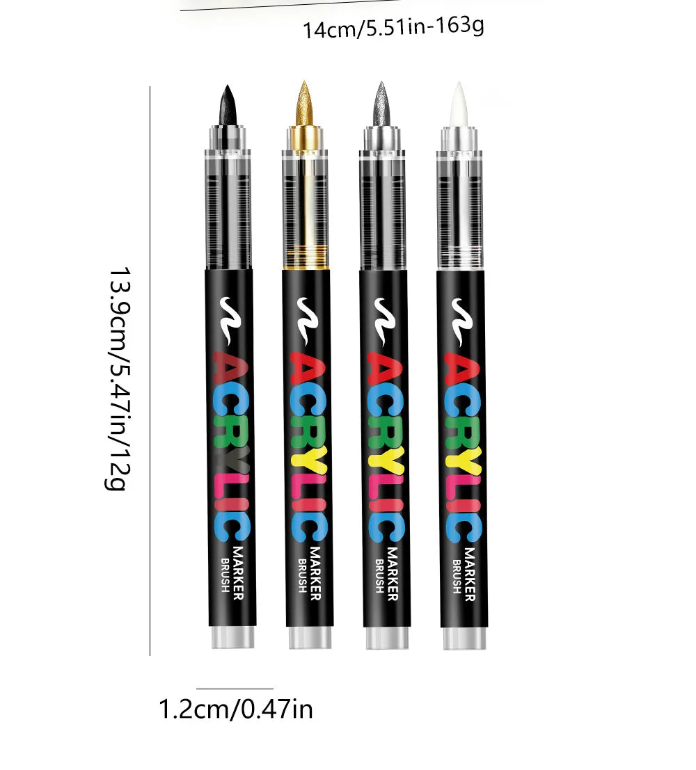 12 Pcs Black and White/Gold and Silver Acrylic Paint Markers Set, Large Ink Capacity, Skin Color Brush Markers Pen Art Supplies