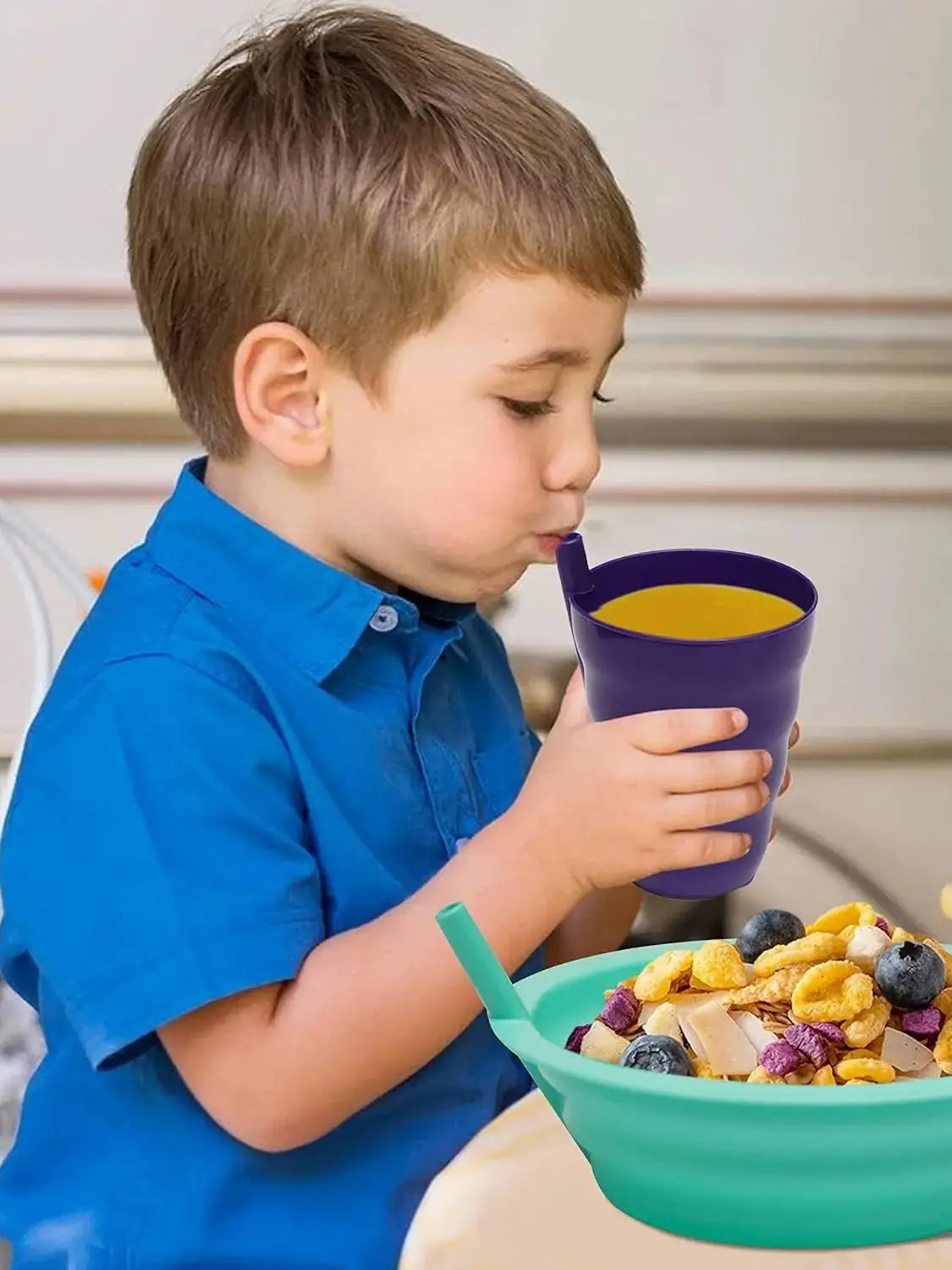 10OZ Cups for Kids Built In Straws for Everyday Use Stackable BPA Free Plastic Sip-A-Cup Drink Tumblers for Water Juice Milk