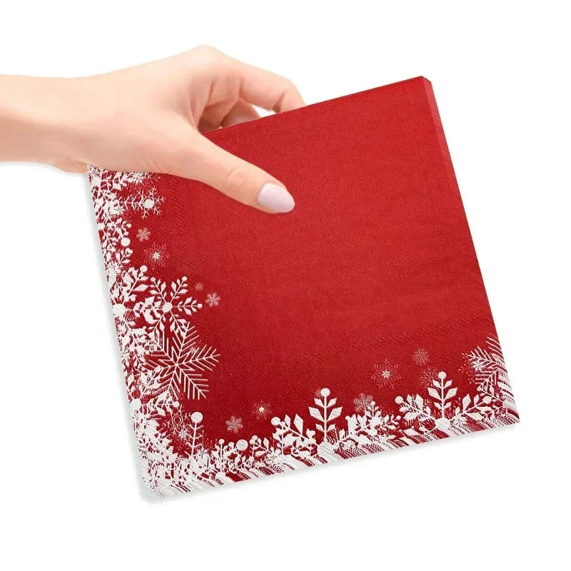 20pcs 33cm 2Ply Christmas Red Snowflake Paper Napkins Christmas Decoration Supplies Ice Festival Party Printed Napkins