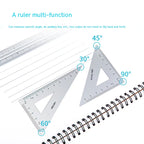Deli 4Pcs Student Stationery Set Triangle Ruler Straight Ruler Grid Ruler Angle Measuring Tool Aluminum Alloy Material