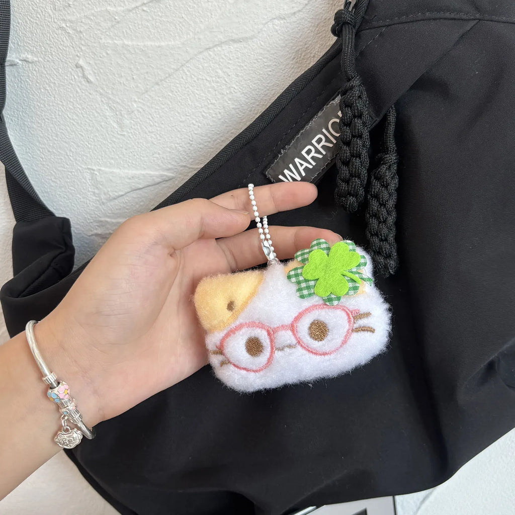 1/2/4pcs Green Clover Cat Plush Small Cat Keyring Cute Charm Keychain for Girls Women Kawaii Bag Pendant Key Chains Couple Gift