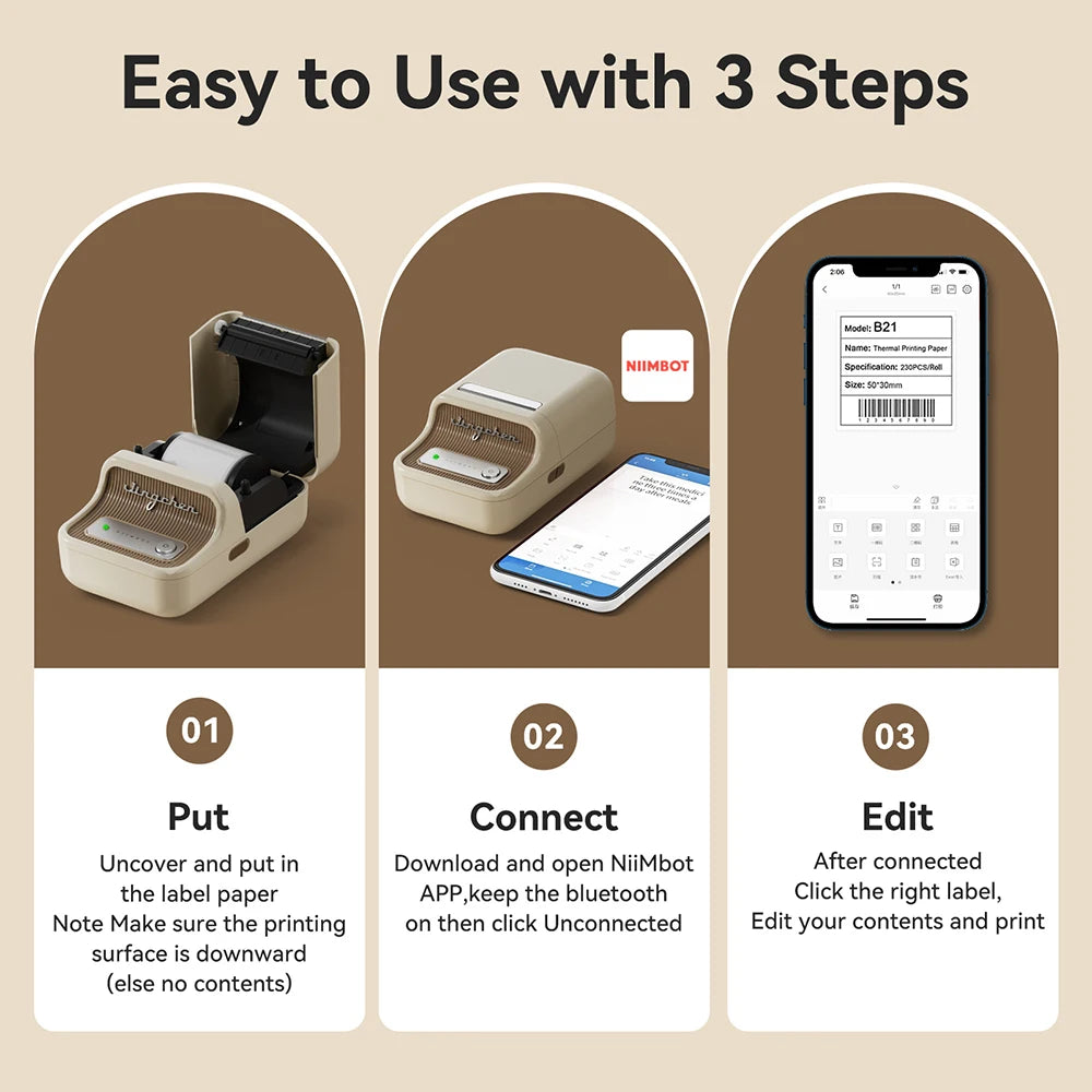 NiiMbot B21 Mini Thermal Printer Wireless Barcode Label Maker Bluetooth Portable Adhesive Label Printers for Office Commercial