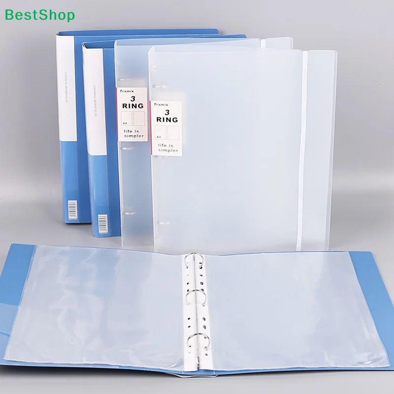 〔R〕A4 3-Ring Binder Folders - Clear & Blue Document Organizers for Office/Study