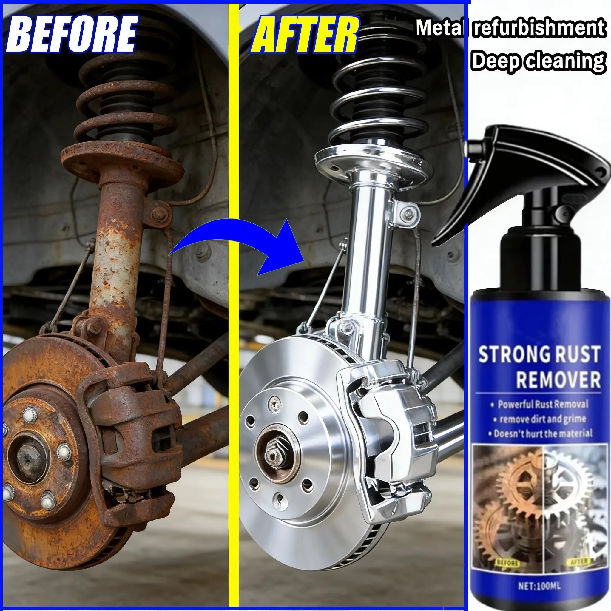 Automotive Car Rust Remover Spray Clean Metal Iron Quickly Auto Exhaust Pipe Rust Derusting Spray Stain Removal Agent