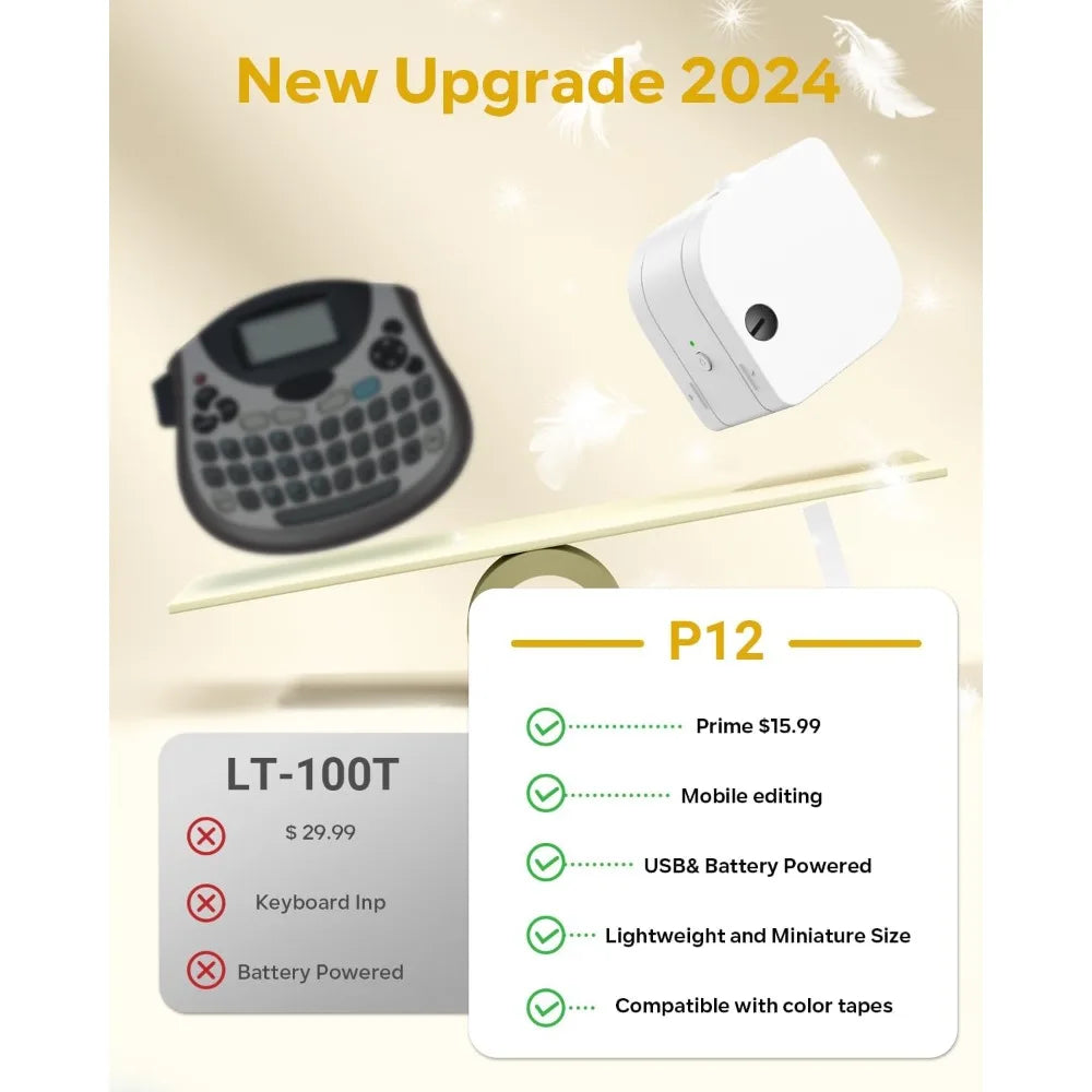 P12 Mini Label Maker Machine with Tape Bluetooth Label Printer Handheld Sticker Multiple Templates Font Inkless Sticker Maker