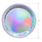 Iridescent Silver Holographic Party Tableware Set Disposable Paper Plates Cups Tablecloth for Birthday Wedding Y2K Disco Decor