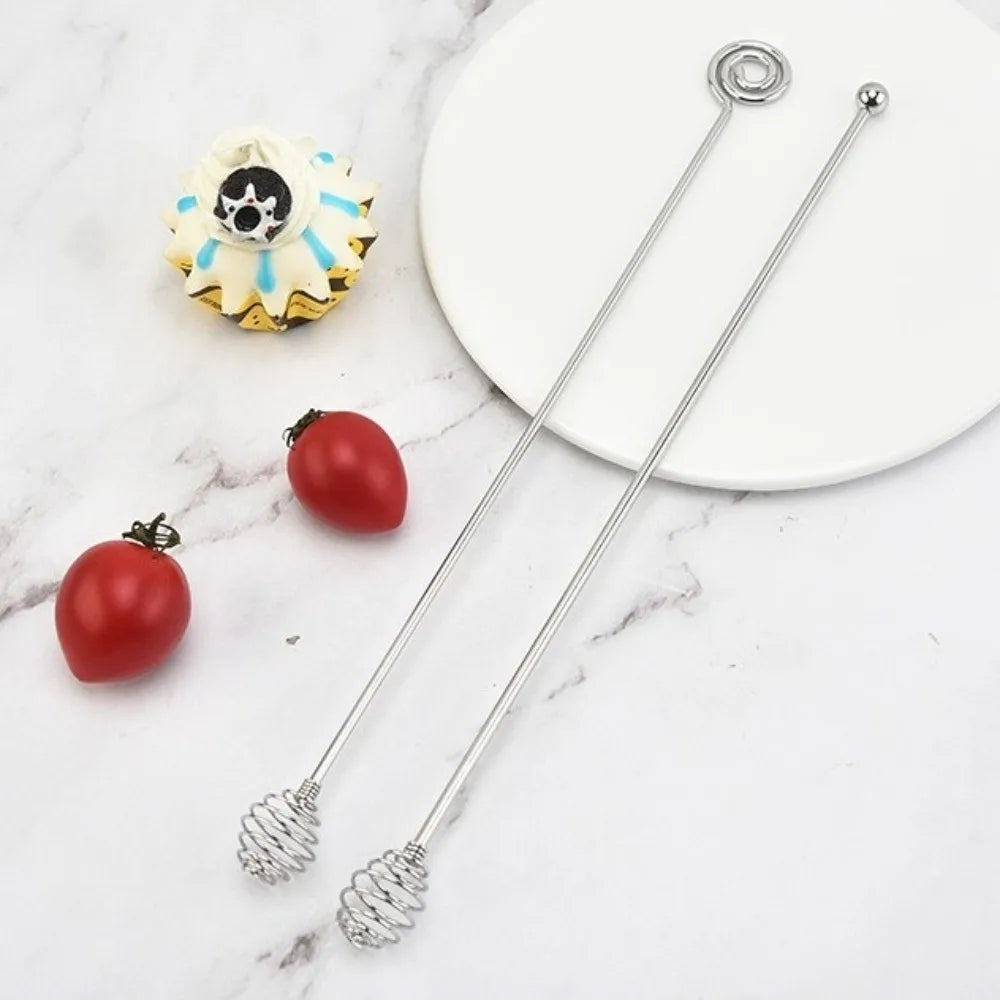 4pcs Mixing Spoon Reusable Coffee Stirrers Long Handle Multi-Function Drink Stirrers Silvery Decorative Stirring Rod Kitchen