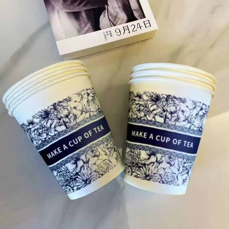 New high-value blue and white porcelain prosperous food grade environmentally friendly paper cup, for home and office use