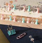 72Pcs Color Binder Clips Paper Clips Push Pin Set Rose Gold Push Pins Cute Stationery for Office Accessories School Supplies