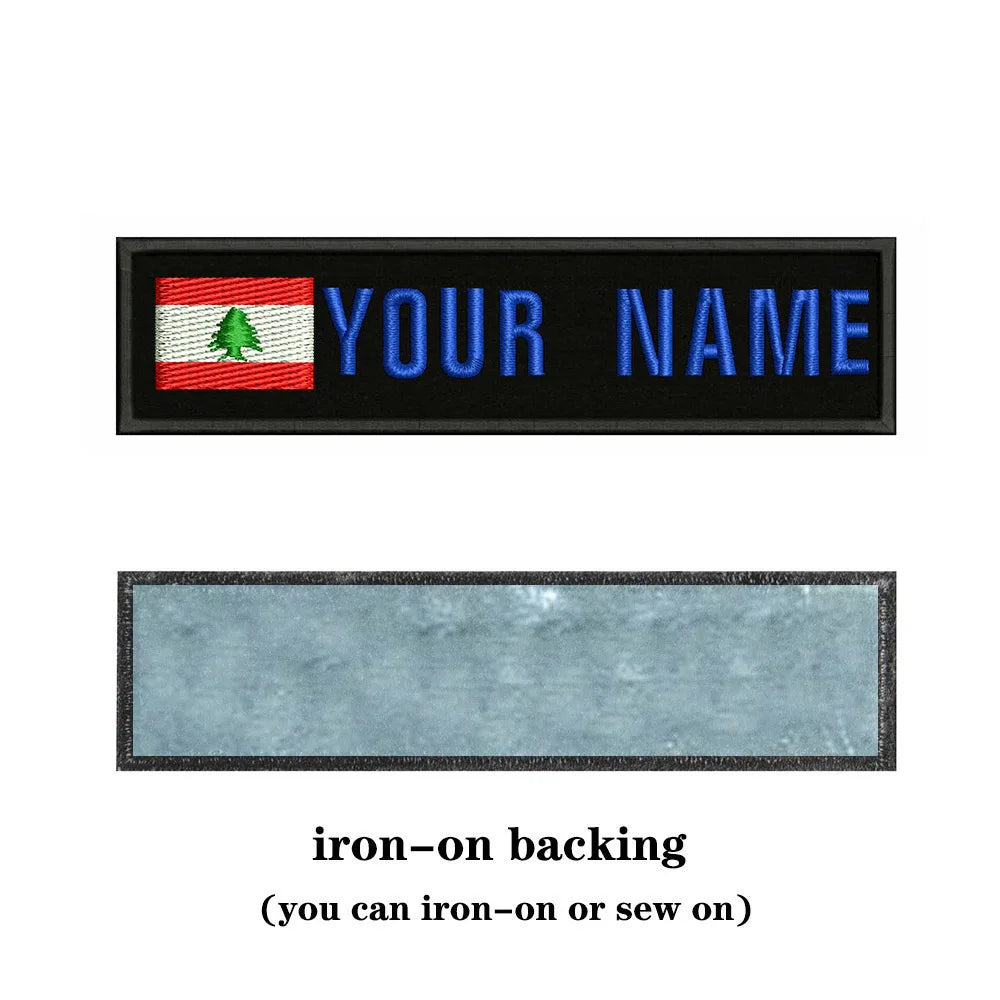 Lebanese Flag Lebanon 10X2.5cm Embroidery Custom Name Text Patch Stripes Badge Iron On Or  Patches