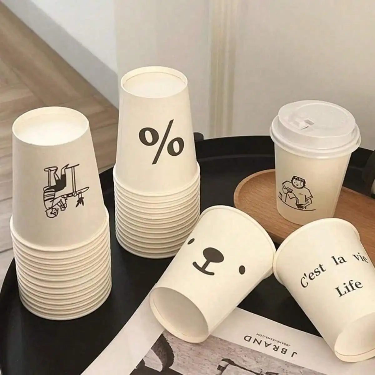 Simple Style Paper Cups, Thickened Office Home Commercial Beverage, Anti-Slip Anti-Leak 250ML, Durable Disposable Drinkware
