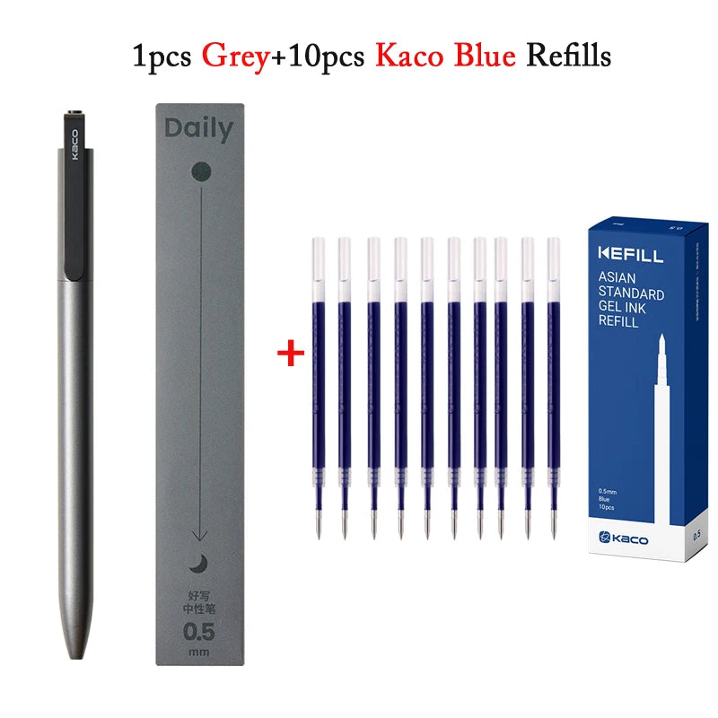 KACO Gel Pens Press Signature Pen Stationery Metal Pen Clip 0.5mm Black Ink Quicking Drying Large Capacity 800M Smooth Writing