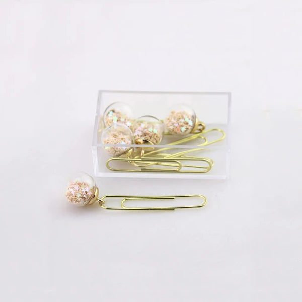 5 Pcs/Set Quicksand Crystal Ball Paper Clip DIY Metal Notes Letter File Binder Clips Bookmarks Office Desktop Storage Stationery