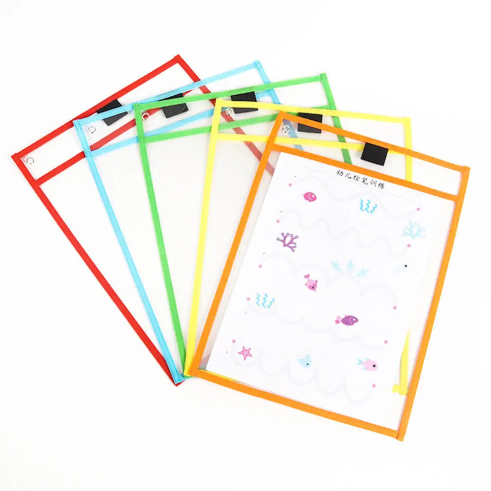 Waterproof Document Storage Pouch Reusable Dry Erasable File Bag Kids Transparent Diy Pockets Hanging File For Teaching Supplies
