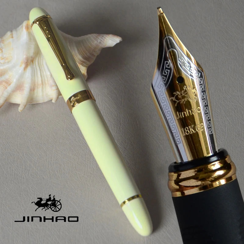 IRAURITA FOUNTAIN PEN JINHAO X450 DARK GREEN AND GOLDEN 18 KGP 0.7mm BROAD NIB FULL METAL BLUE RED 21 COLORS AND INK JINHAO 450