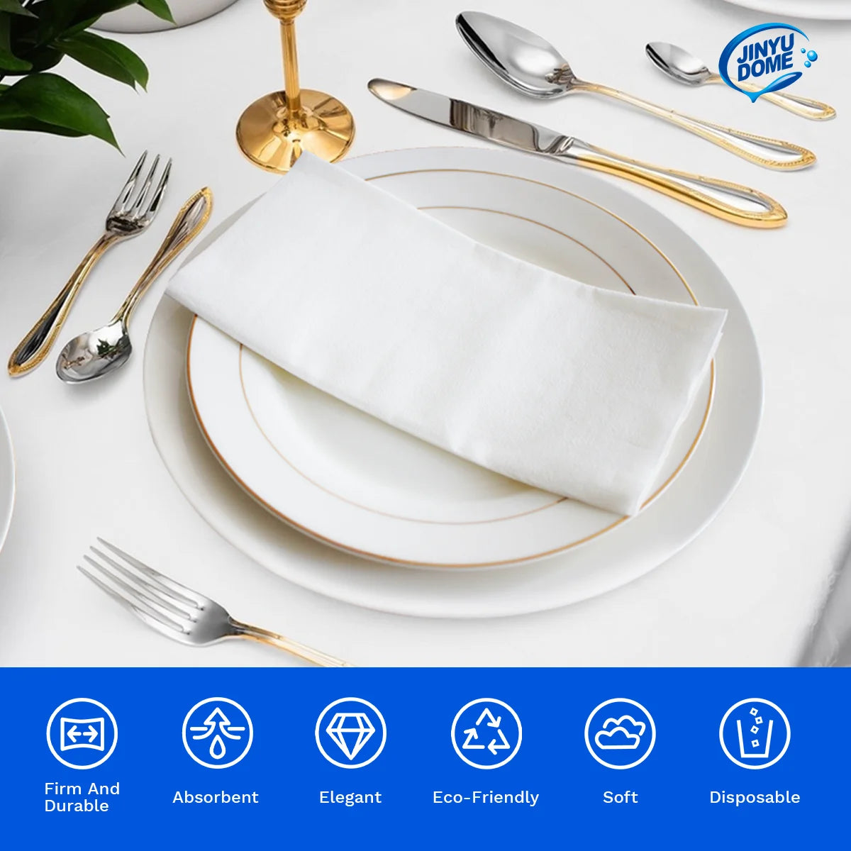 JINYUDOME Premium Soft White Dinner Napkins 7.87x15.75in Linen-Feel Disposable Prefolded for Wedding Party Events