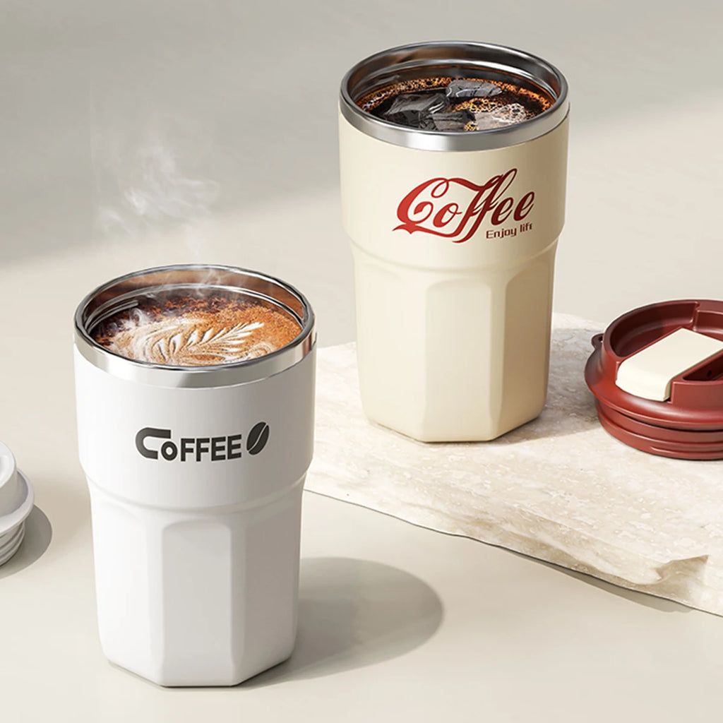 WORTHBUY Coffee Mug With Lid&Handle 304 Stainless Steel Tea Milk Coffee Cup Double Wall Insulated Anti Scalding Drinking Cup