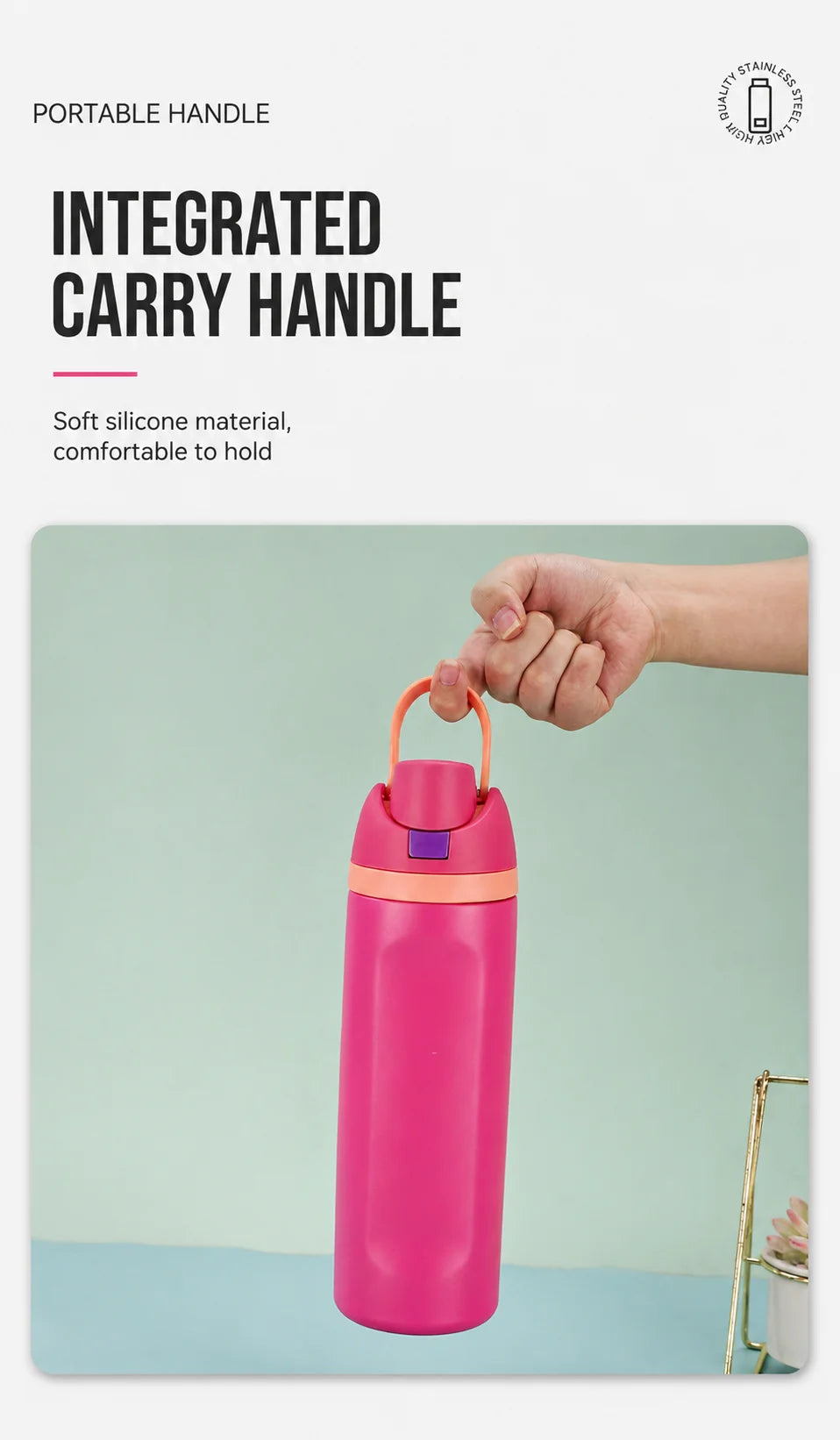 480/710ml Thermos Cup 304 Stainless Steel Straw/Direct Drinking Water Bottle One-touch Open Vacuum Mug for Outdoor,Car,Daily Use