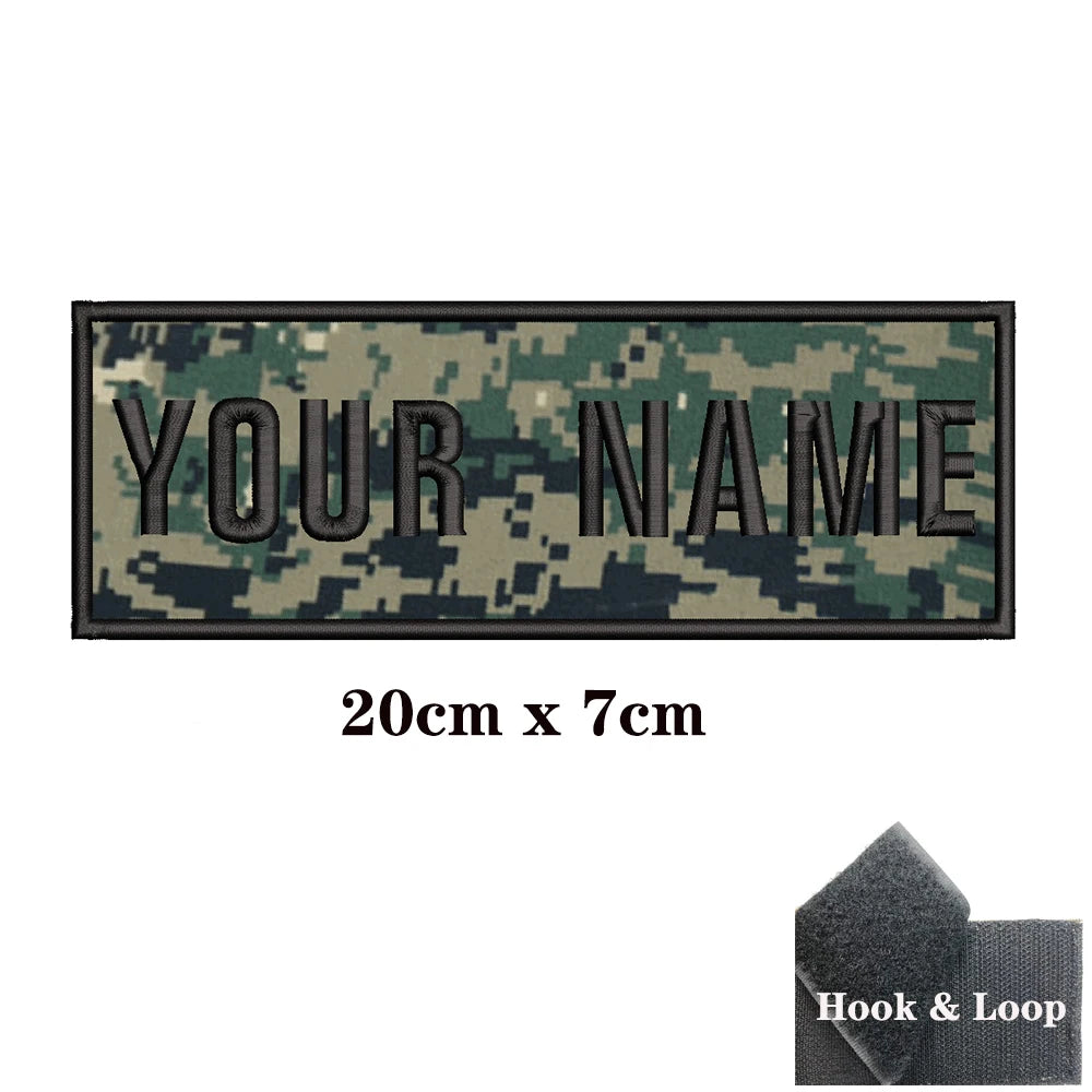 1PC Custom Name Patch Stripes Badge 10X2.5CM,8X5CM,10X4CM, 8X2.5CM,12X2.5CM,15X5CM,20X7CM, Iron On Hook Loop camouflage