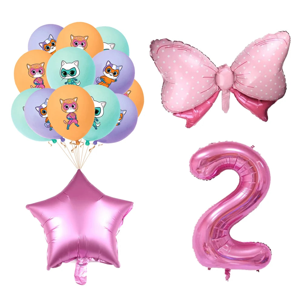 Superkitties Happy Birthday Party Decor Paw Meow Cat Super Kitties Tableware Tablecloth Plate Cup Gift Set Kid Party Supplie Toy