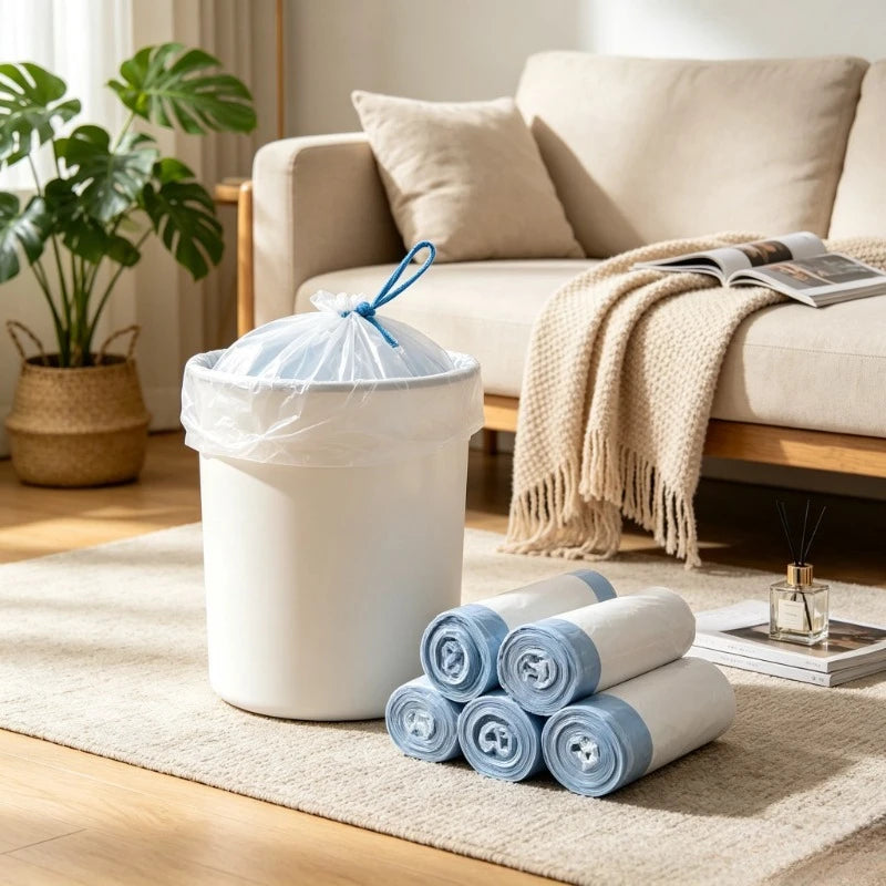 Drawstring Trash Bags Thickened Disposable Kitchen Garbage Can Liners with Handle for Home Office