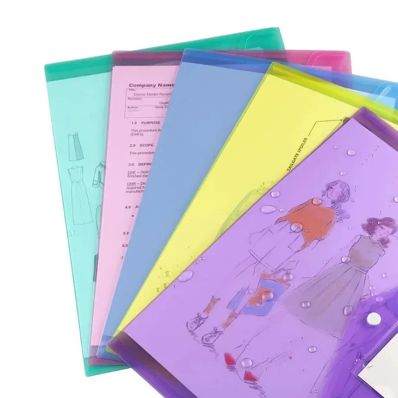 10/5pcs A4 Folders Plastic Envelopes Clear File Folder for Document Poly File with Label Pocket Snap Button for Office Organizer