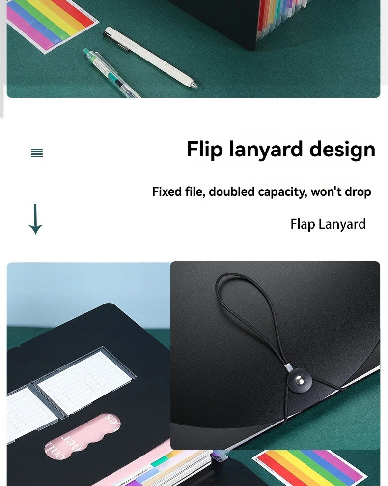 13/25/37 Grid Plastic Three Sided Sealed Hanging Rope Flip Organ Bag A4 Multi-Layer Folder Office File Storage PP File Bag