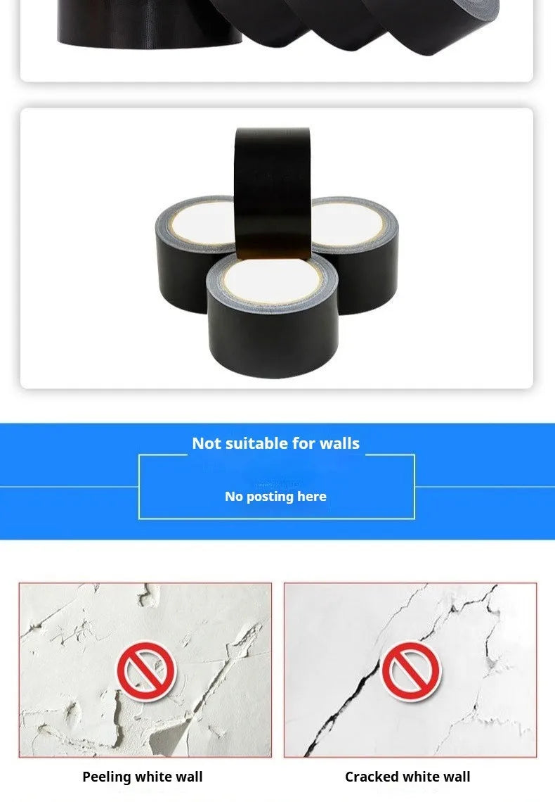 5m/10m Heavy Duty Waterproof Black Duct Tape Strong Adhesive Gaffer Tape for Repairs Sealing Indoor Outdoor Use Hand Tearable