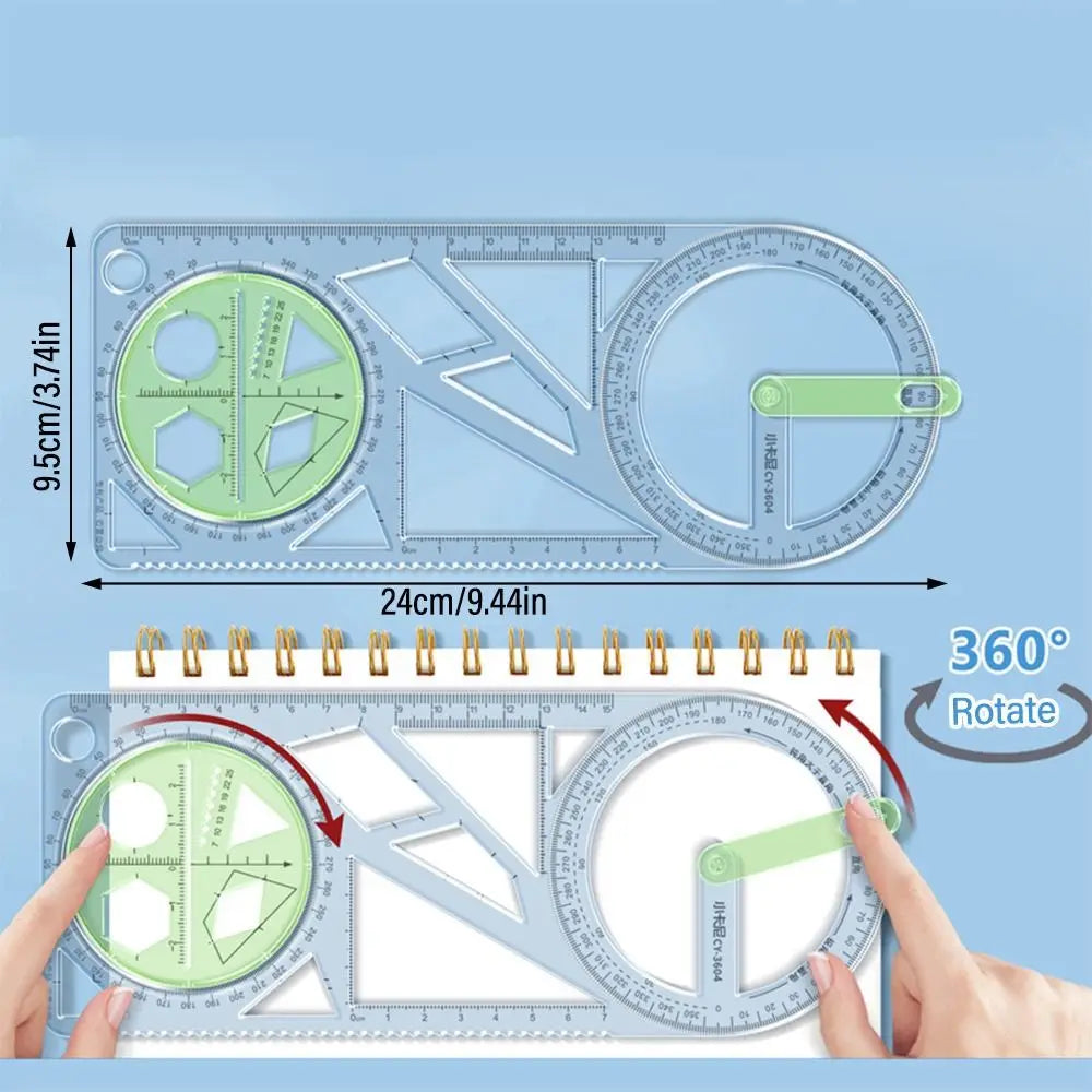 Rotary Multi-function Geometric Drawing Ruler Protractor Learning Measuring Tool Creative Stationery Gift School Office Supplies