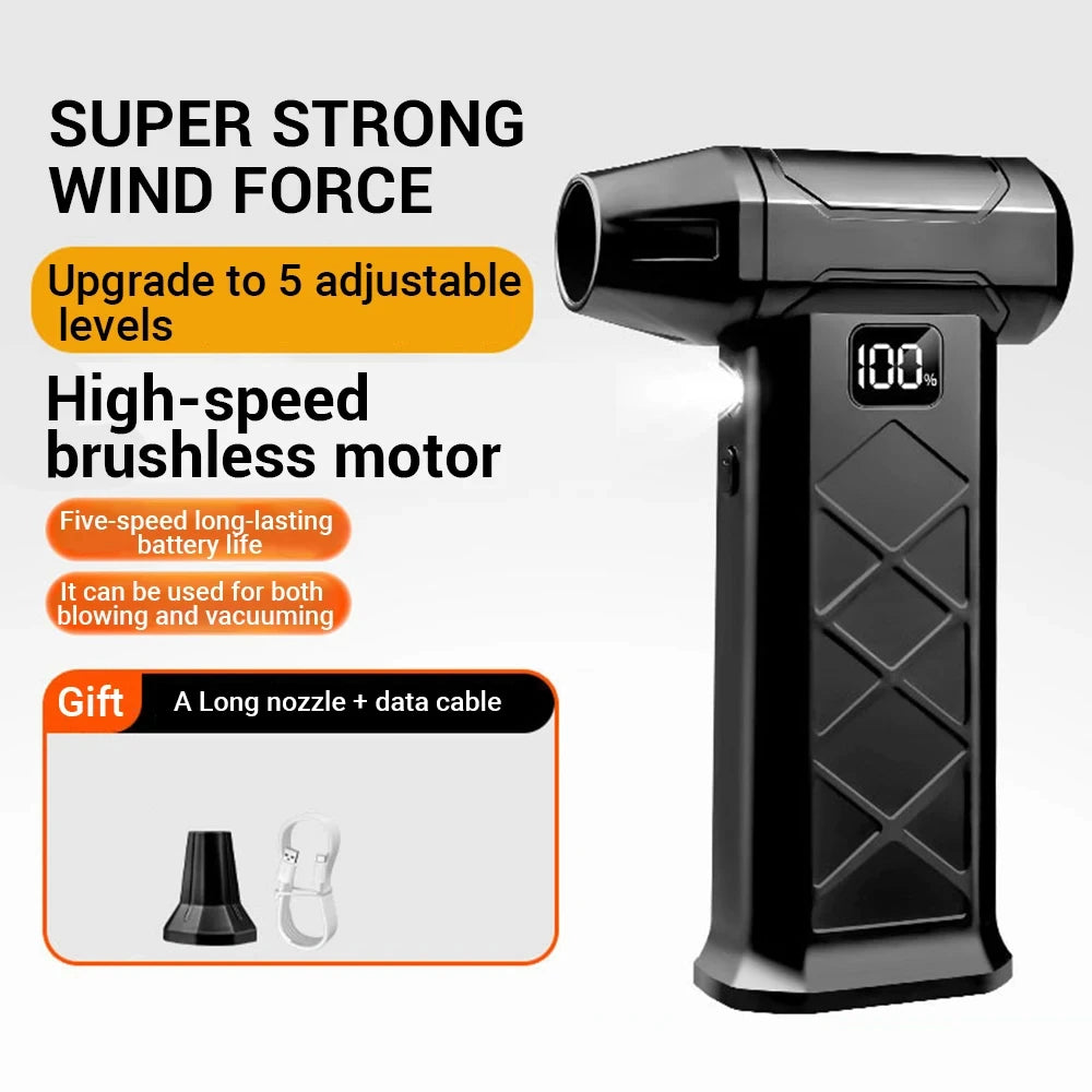 Upgrade 1000000RPM Turbo Jet Blower Violent Fan 5 Speed Powerful Air Blower Brushless Motor Rechargeable Handheld Blower Thrust