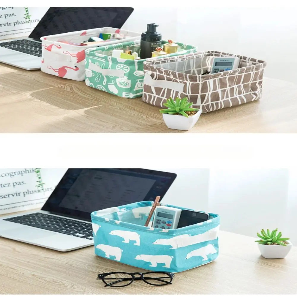 1pc Cotton Linen Fabric Waterproof Desktop Sundries Basket Storage Box Cosmetic Toy Organizer Underwear Socks Clothes Storagebag